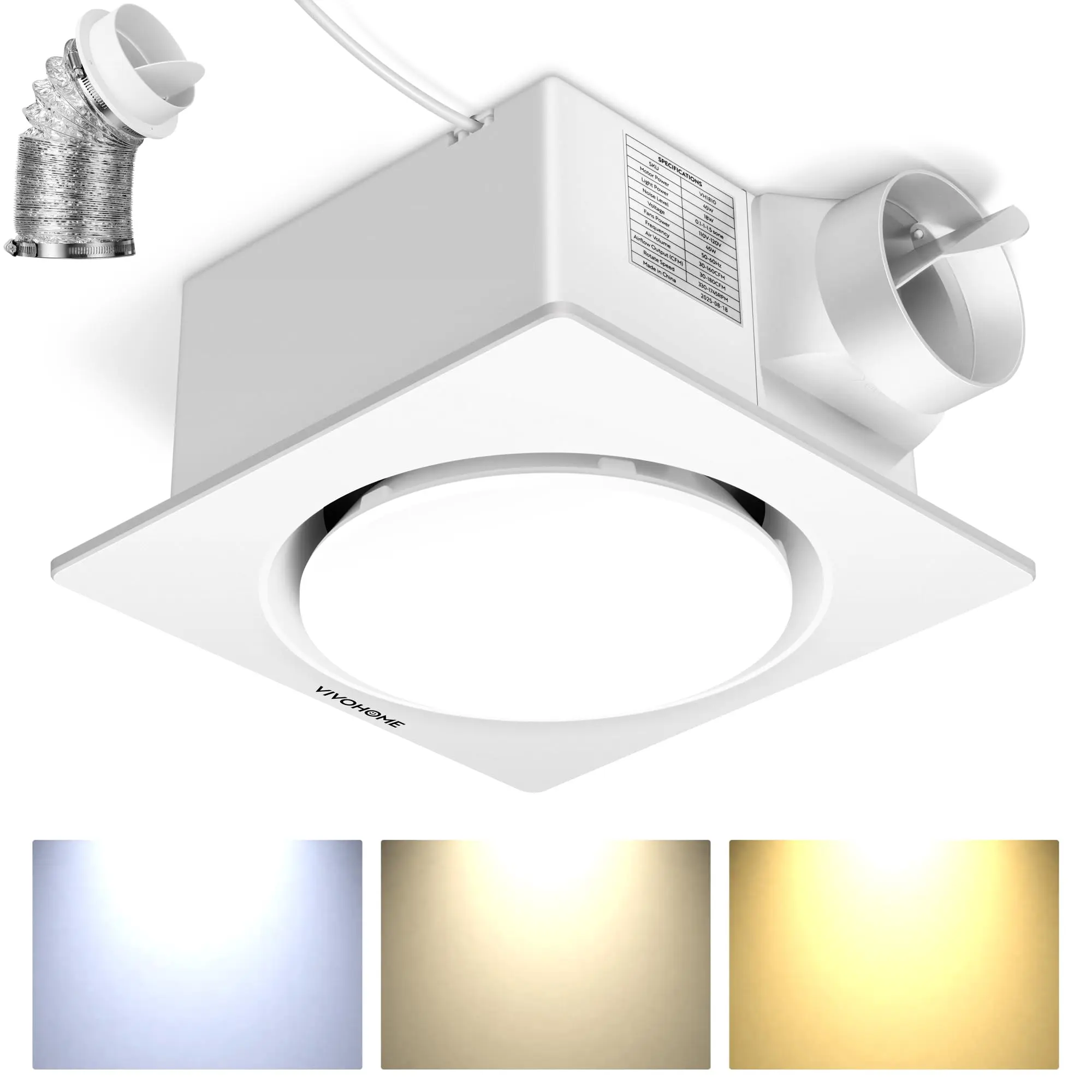 VIVOHOME Autoflow Bathroom Exhaust Fan with Light & Humidity Sensor (30-110-160CFM) - 2700K/4000K/5700K & Energy Efficient EC Motor, Constant Airflow (Install Kit, 4-in Duct) fathersdaygiftideas