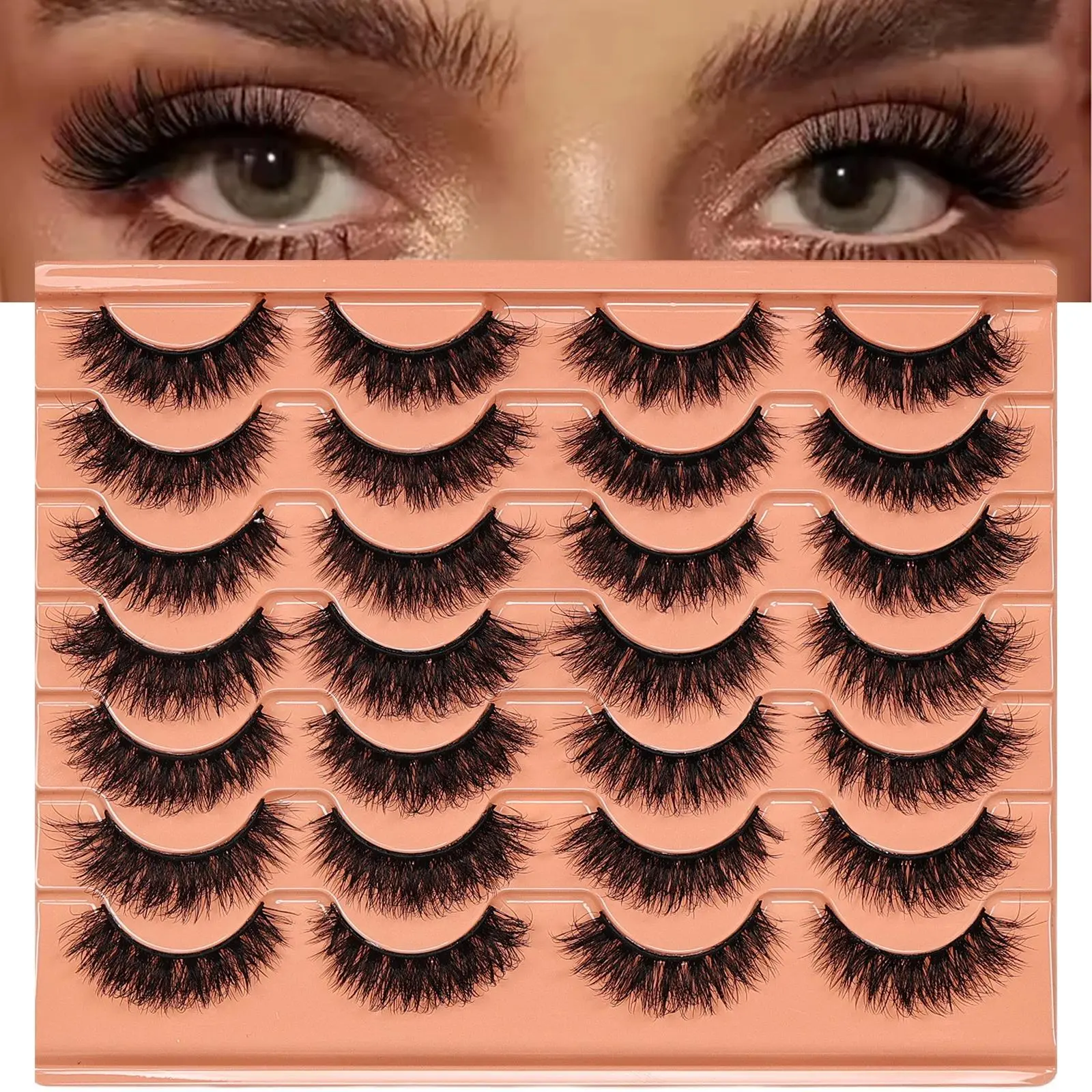 14Pairs 3D Fluffy False Eyelashes Dramatic Volume Eyelash Dramatic Thick Messy Eyelash Strips Reusable Eye Lashes for Party Makeup Cosmetic Thickened Lash