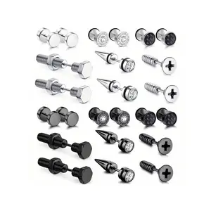 SENLANSP 6 Pairs Men Stainless Steel Punk Screw Stud Earrings - Fashion Spiral Barbell Piercing Jewelry