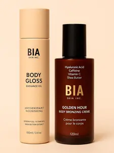 BIA Skin Inc. Bronze & Shine Glow Set - Nourishing Body Oil & Bronzing Cream for Radiant Skin with Hyaluronic Acid Caffeine & Golden Hour Formula