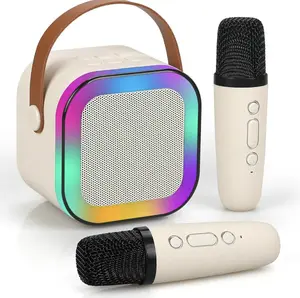 Mini karaoke machine with microphone sound system, portable karaoke machine with 2 wireless microphones, birthday gifts for girls and children aged 4-12, family gatherings