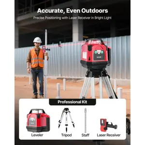 Self-Leveling Rotary Laser Level Complete Kit - 1650ft 360-Degree Red Horizontal Laser Transit, Heavy-Duty Tripod, Receiver, Remote Control, Toolcase, IP54 Waterproof, 0.06in/100ft Accuracy for Construction