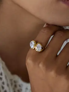 This Lady s Ring Set Is A Stackable Geometric Teardrop Shaped Zircon Stainless Steel 18k Gold Plated Waterproof And Anti Allergy Classic And Elegant Engagement Jewelry Gift Solitaire Stackable Rings