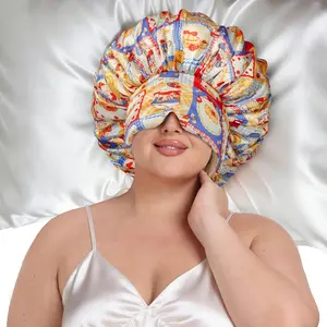 SeSe Code 2-in-1 Satin Hair Bonnet with Integrated Eye Mask, Silk-Like Satin Anti-Frizz Hair Care, Light & Noise Blocking, Adjustable Non-Slip Sleep Cap for Long Curly Hair