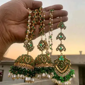 OVERSIZED Nauratan JHUMKA with Tikaa Multi Colored Traditional Pakistani Jewelry Exquisite Design Vibrant Colors Cultural Heritage