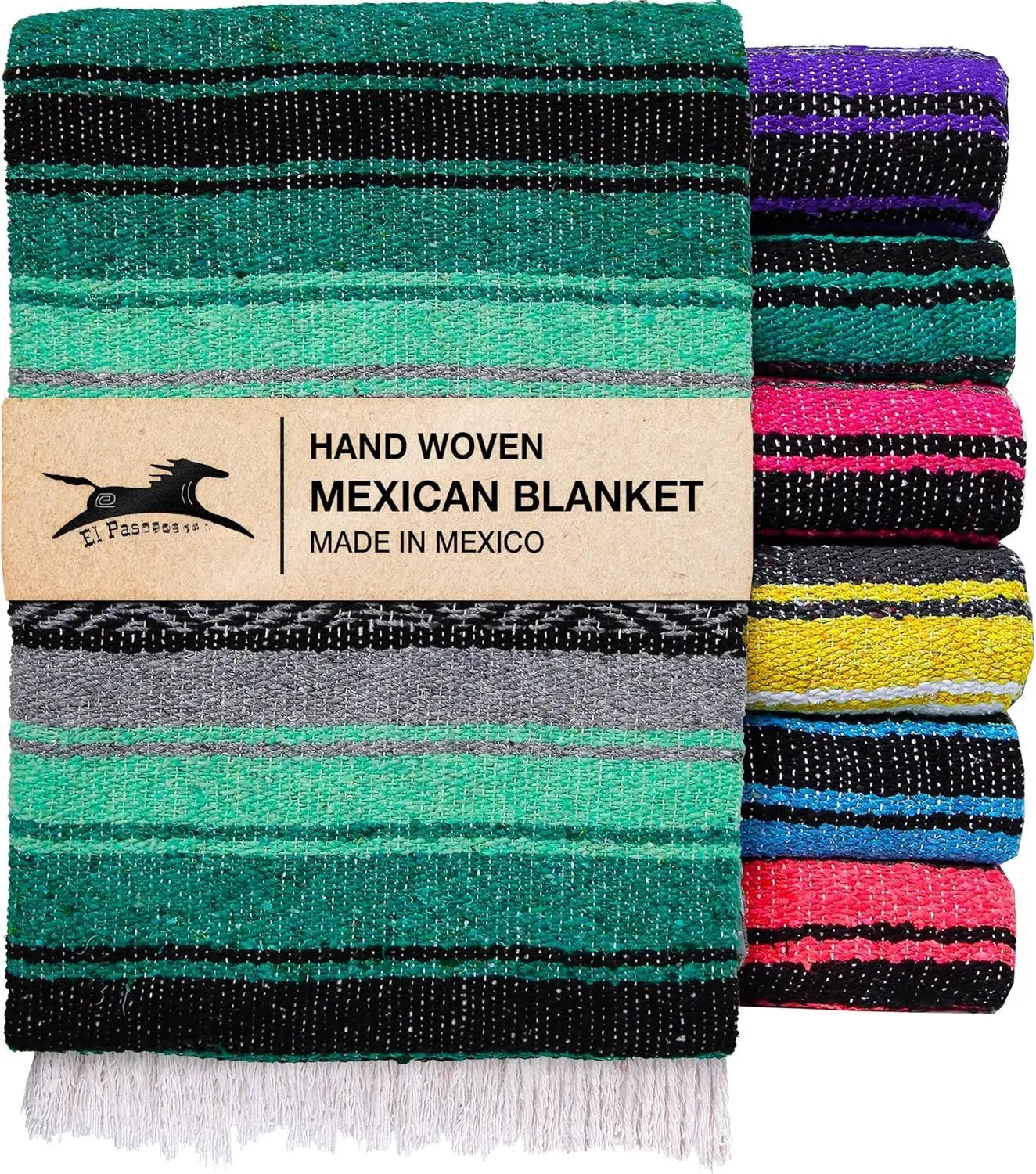 Mexican Yoga Blanket  Colorful Falsa Serape Throw for Yoga, Beach, Picnic, Saddle, or  Decor  Soft Woven Boho Blanket (Teal, Gray and Mint)