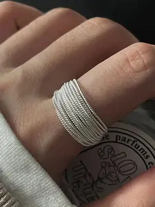 Adjustable Multilayer Line Design Open Ring, Stackable Finger Rings, Stackable Rings, Stacking Rings, Elegant Fashion Accessories for Women & Men, Trendy All-match & Exquisite Jewelry for Birthday Gift, Geometric Design Ring