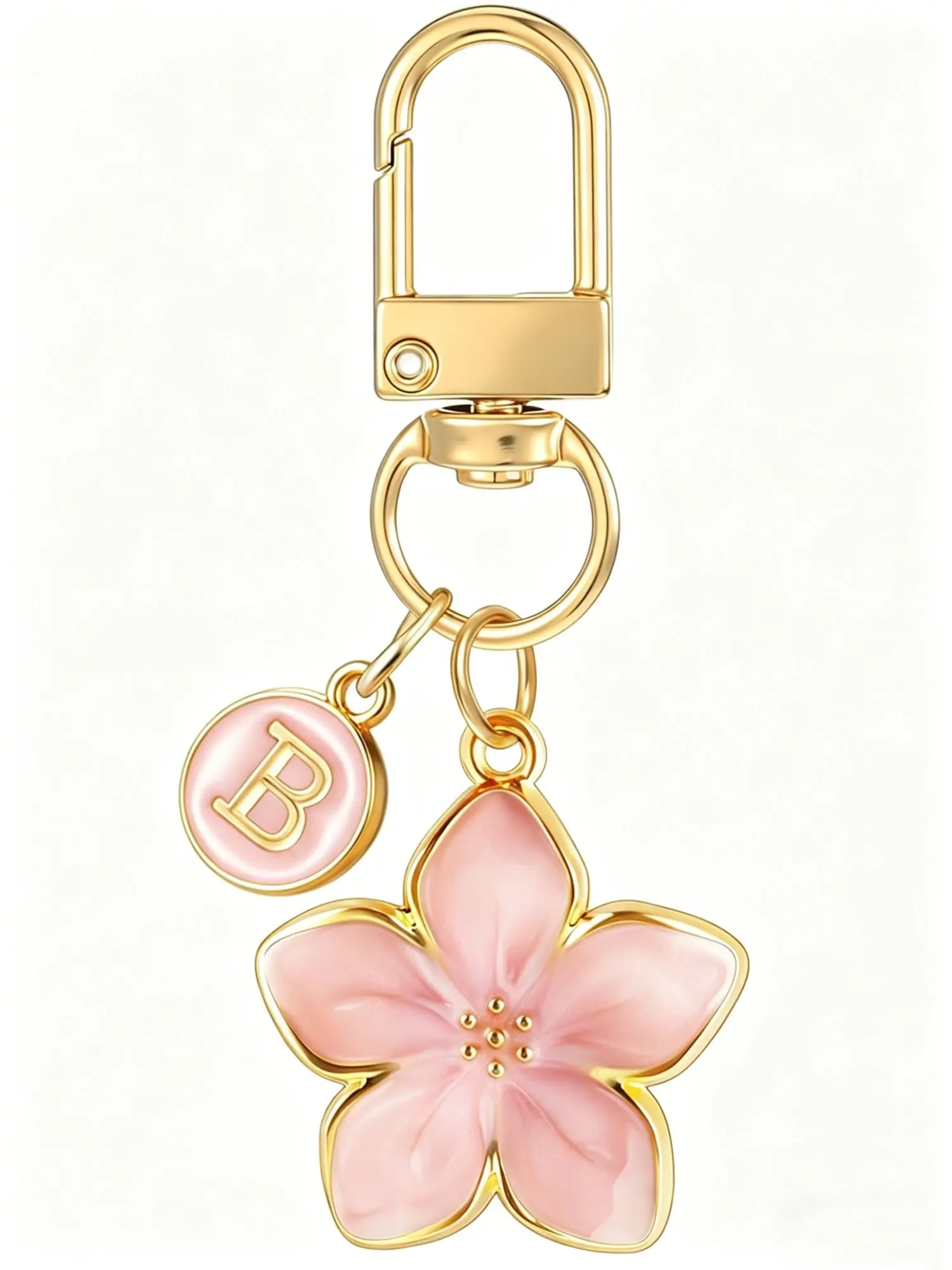26 Letters Available, 1PC Cute Flower Initial Letter Metal Keychain Accessories for Women, Flower Charms, Bag & Purse Charms for Handbags & Backpacks Shoelace Accessories, Key Ring Accessory