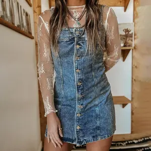 2025 Suspender Old Casual Western Style Slim Denim Dress��gift��