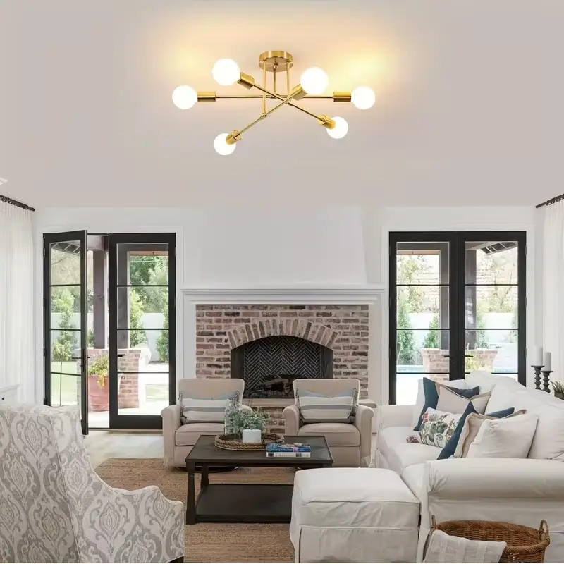6-Light Sputnik Semi Flush Ceiling Light Satellite Inspired Retro Industrial Fixture with E26/E27 Sockets Bulbs Not Included Customizable CCT & Brightness for Bedroom Living Room SummerHomeVibes Tiktokshop, Modern Mood Lighting