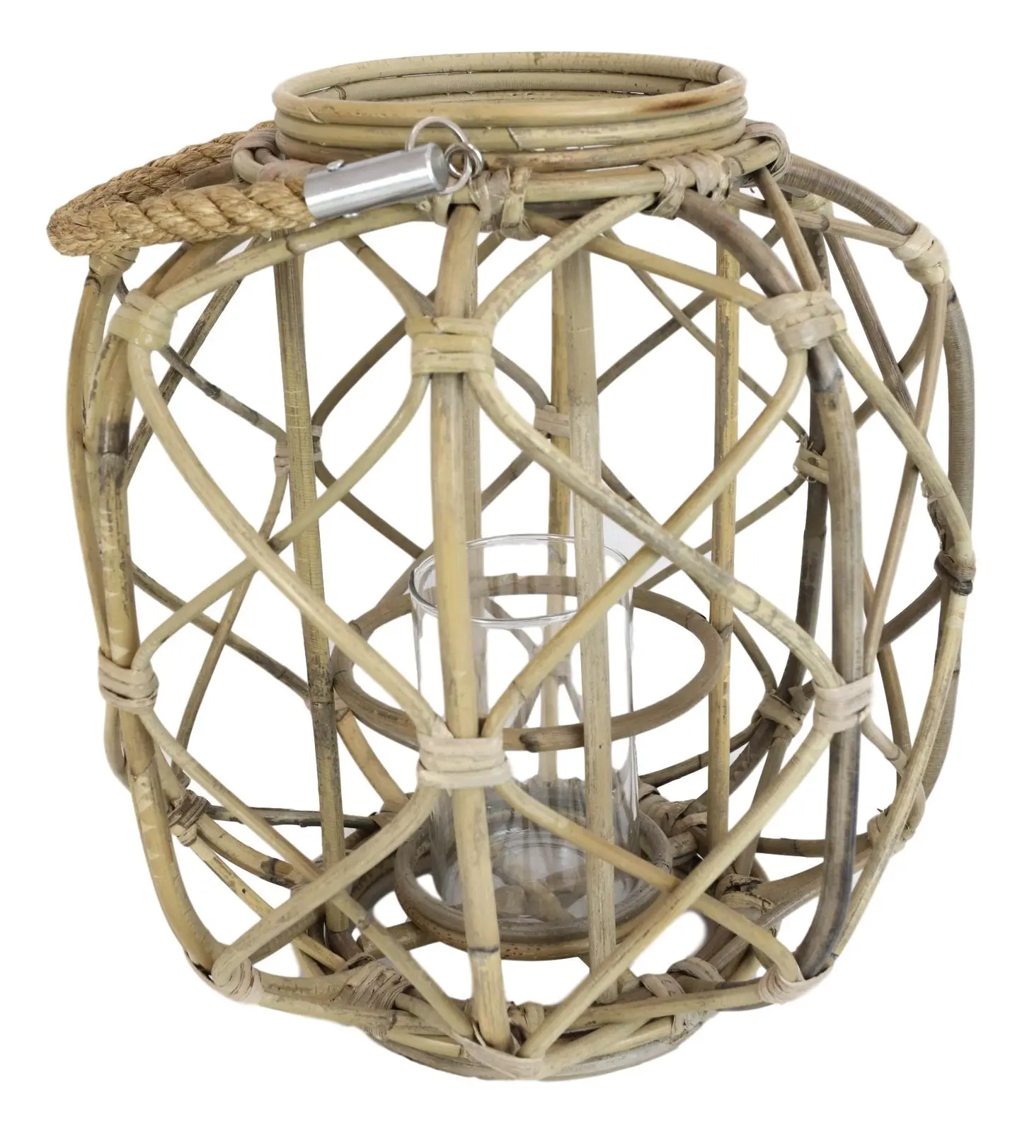 Rattan Candle Lantern 15 in - Rustic Farmhouse Decor