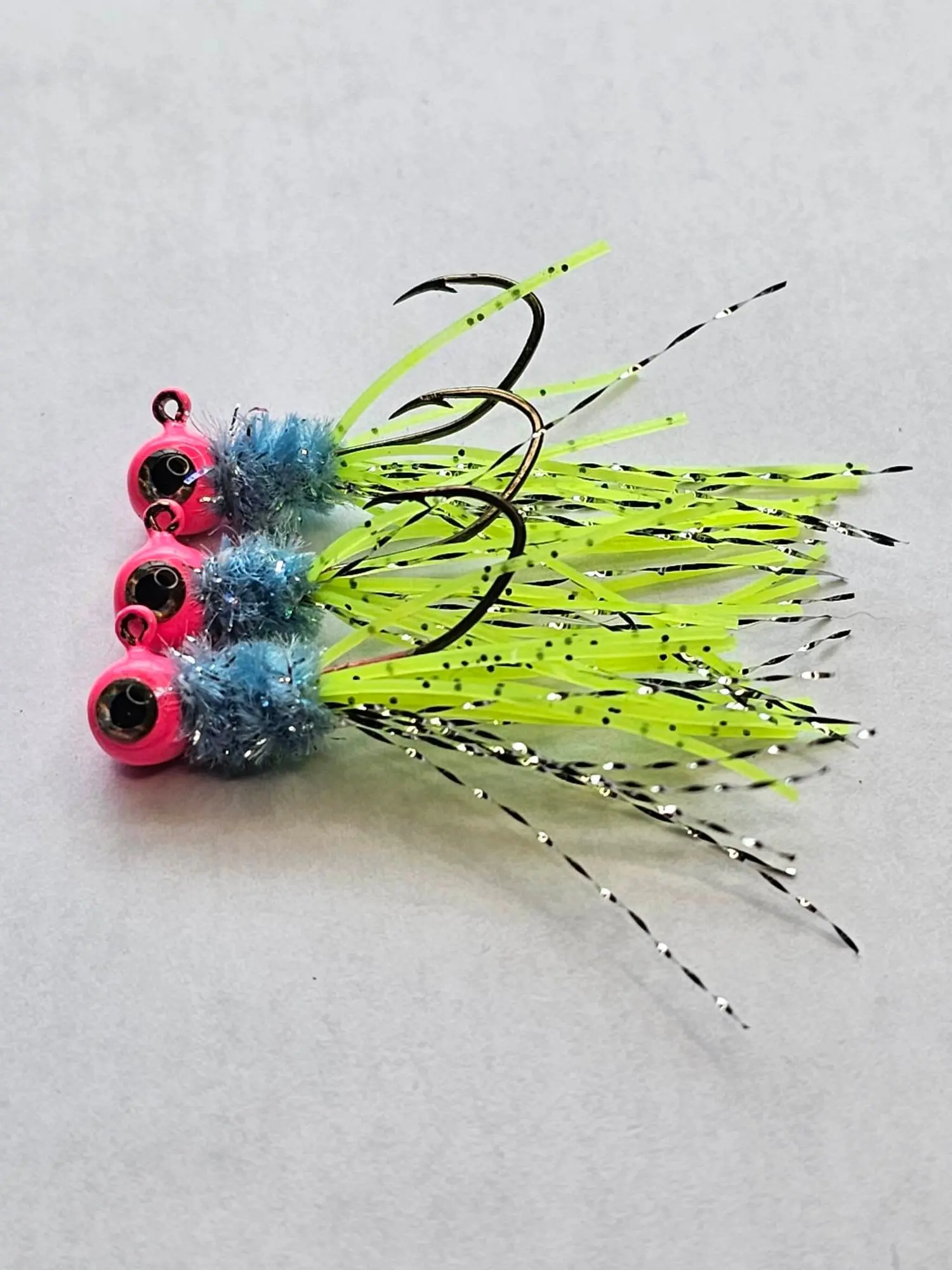 Monkey milk chartreuse crappie jigs