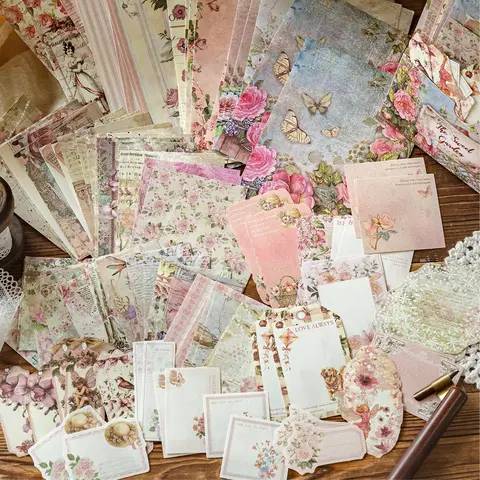 100 Sheets/bag Lightweight Paper Material, Art Craft Paper, Farmhouse Post Office Series Plant Floral Theme Decorative Craft Cute Scrapbooking Paper, Scrapbook Page, Scrapbook Materials, Scrapbooking Supplies