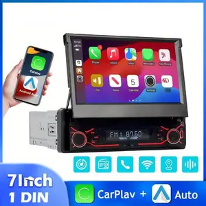 1 Din Wireless 7 Inch Foldable Car Audio System, Mp5 Player with Steering Wheel Control, Mirror Link BT Fm Aux USB Type C Fast Charger, Wireless Carplay Stereo