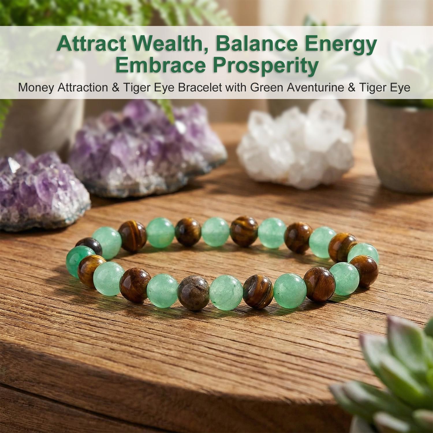 1pc Money Attraction Bracelet, Tiger Eye Green Aventurine Natural Bracelet, protection bracelet encouragement gift fashion artificial bracelet of the day Colorblock Beaded Crystal Bracelet handmade