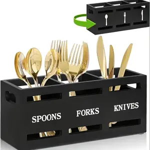 Letter Pattern Cutlery Holder, 1 Count 3-grid Cutlery Storage Box, Large Capacity Cutlery Organizer, Multifunctional Kitchen Tableware Holder for Forks Spoons Knives, Kitchenware