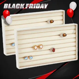 2pcs Beige Velvet Jewelry Tray Set - Elegant Drawer Organizer for Earrings, Rings & Necklaces - Soft Plush Material, Multiple Compartments for Secure Storage, Jewelry Box, Jewelry Storage Unit, Home Jewelry Organizer