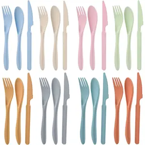 Wheat Straw 8-Piece Reusable Cutlery Set, Lightweight Tableware & Dinnerware with Fork & Spoon for Kids’ Party, Travel, School Lunchbox