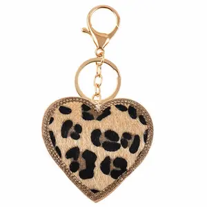 Leopard Heart Keychain with Gold Trim and Rhinestones for Bags and Accessories