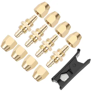 4PCS Solid Brass Reusable Fittings For 1/4-Inch ID PU Polyurethane Hose, Air Hose Splicer End Repair Fittings