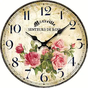 10 inch Vintage Pink Rose Decoration Silent Wall Clock, Suitable for Holiday Gifts, Home Decoration, Uses AA Batteries (batteries Not Included)