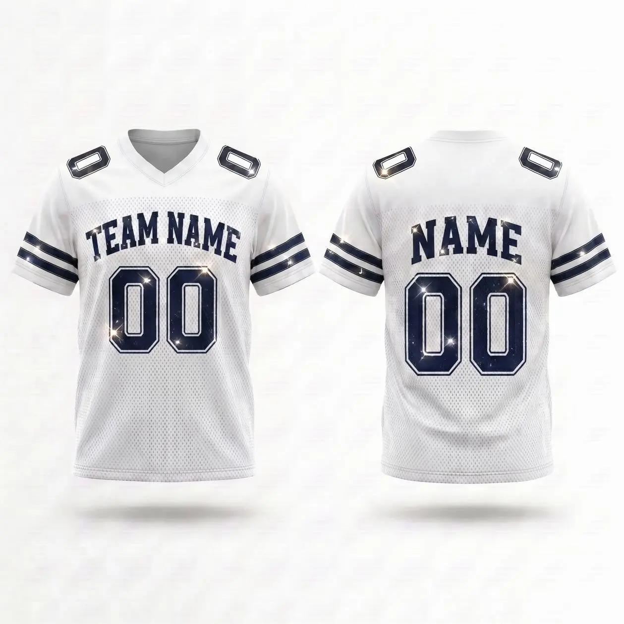 Personalized Team Name & Number White Blink Football Jersey Spandex mix Mesh (Real Photos Included)