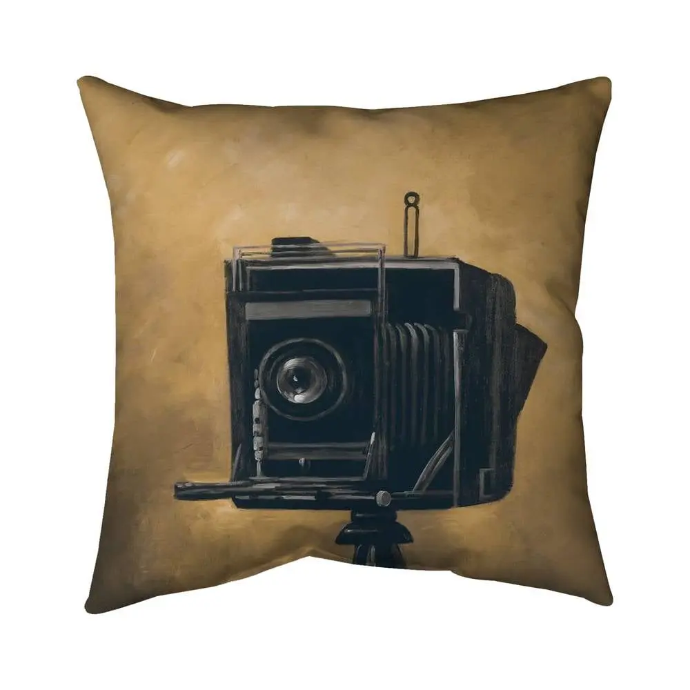 Begin Home Decor 5541-1616-AN164-1 16 x 16 in. Blue Rustic Vintage Camera Pillow - Home Decor Object Pillow