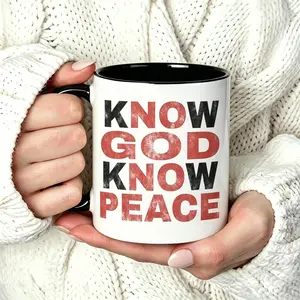 Know God Know Peace No God No Peace Inspirational Reusable Coffee Cups For Women Faith Based Religious Graphic Ceramic Cup Casual 11Oz Ceramic Mug