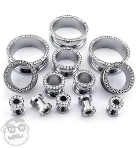 Stainless Steel CZ Bling Ear Tunnels Stainless Steel CZ Bling Ear Tunnels