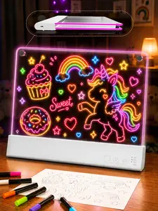 SEEKID 2-Layer LED Drawing Board for Kids, Unique Dynamic Light Effect Design, 16-Inch Rechargeable Glow Doodle Pad with 9 Light Effects, 7-Color Neon Display, Gift for Boys Girls