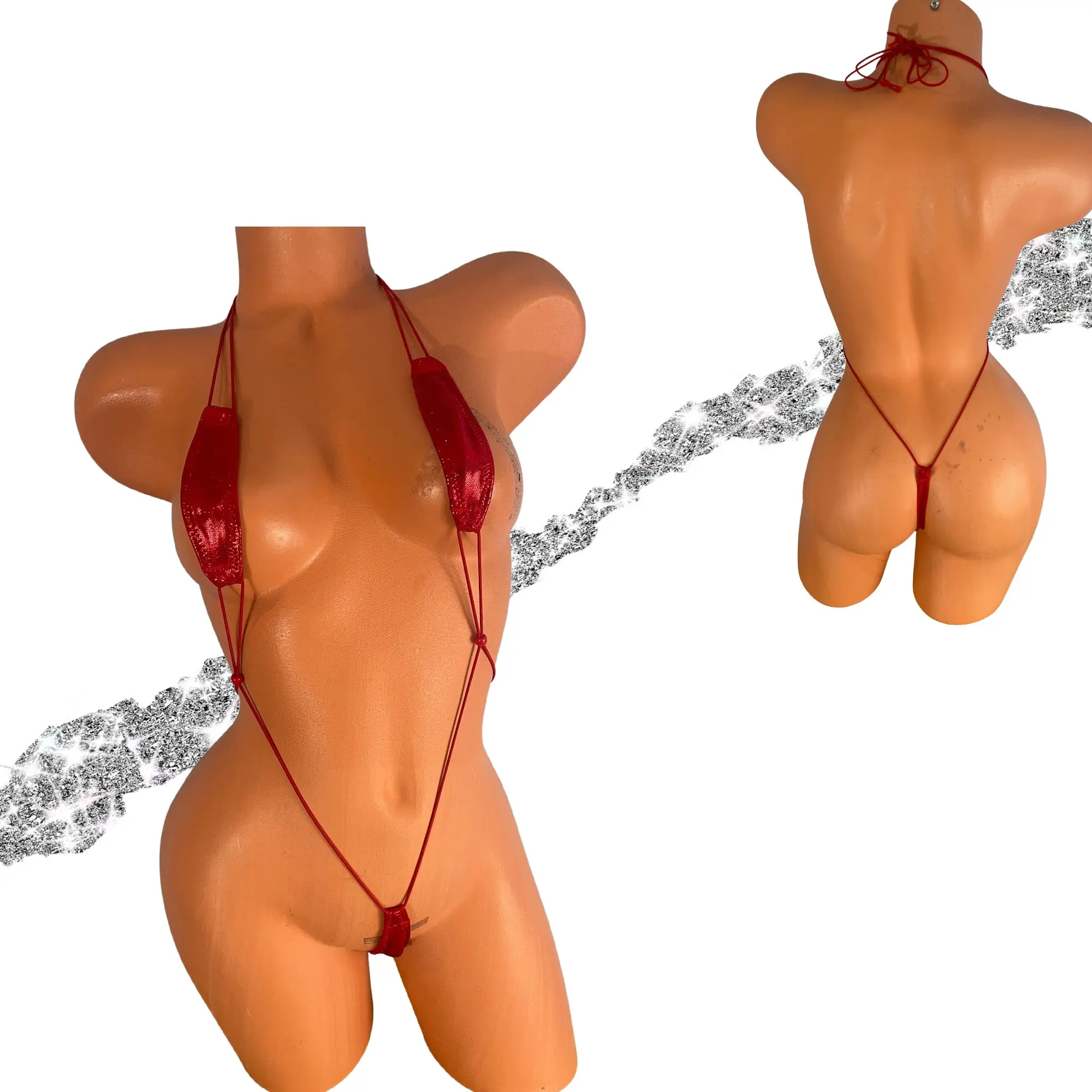 Red metallic holographic Slingshot Bikini