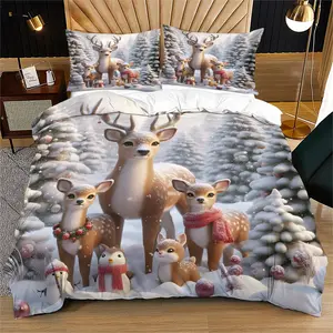 Christmas Lighted Double Reindeer Bedding Duvet Cover Set (2/3 Pcs) 1/2 Pillowcases (no Filler) Moonstar Reindeer Gift Fits Bedroom, Art Apartment, Couple Residence, Family Suite, Homestay King Room. for Couples, Kids, Families, Young Couples, Renters.