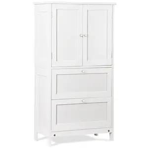 Zeny 4-Tier White Bathroom Cabinet - 2 Drawers, 2 Doors, Adjustable Floor Storage Organizer, 4-tier Tall Cupboards, Drawer-equipped, Dual-purpose, Stand-alone for Bathroom, Living Room, Drawer-Equipped Tall Cupboards