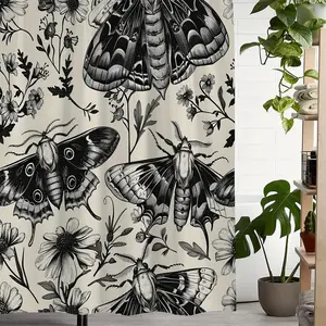 Butterfly & Flower Pattern Shower Curtain, Modern Waterproof Bathroom Curtain, Bathroom Decor Supplies for Home Hotel Salon Dormitory