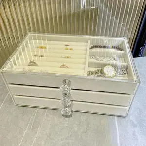 Jewelry Storage Box, Clear Jewelry Organizer with Drawer, Jewelry Display Box, Dustproof Storage Box, Durable Storage Organizer, Home Organizer for Earrings, Rings, Bracelets, Necklaces, Stackable OrganizerGift