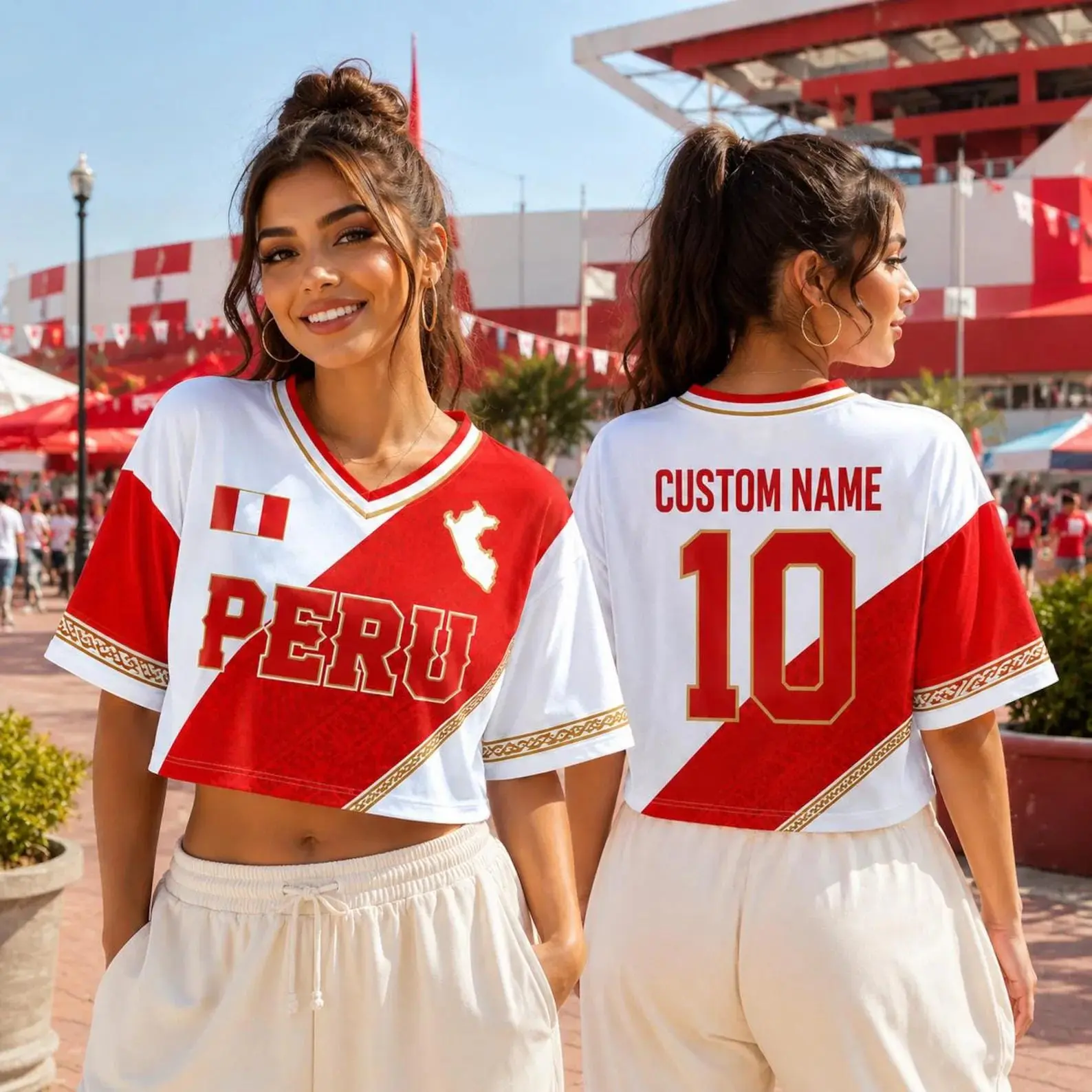 Custom Peru Soccer Jersey Crop Top, Personalized Peru Football Shirt with Name & Number, Peruvian Pride Fan Gift, Game Day Women Streetwear