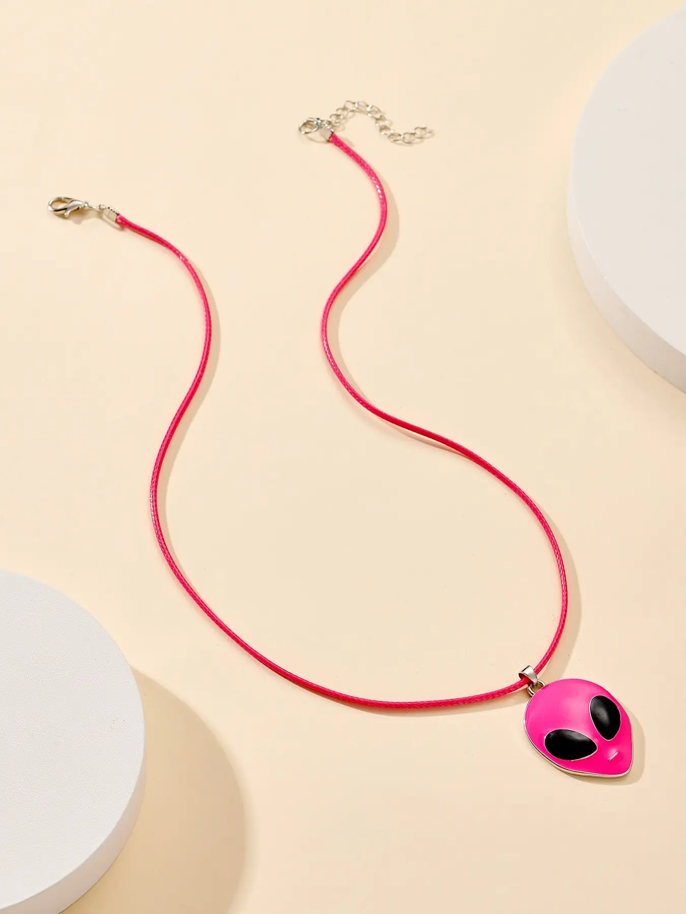 Bright Alien Head Pendant Necklace, Large Eye Alloy Charm, Rope Choker, Y2K Cartoon Hip Hop Style, Party Festival Daily Wear, Charms Choker Necklace, Fashionable Jewelry Accessories