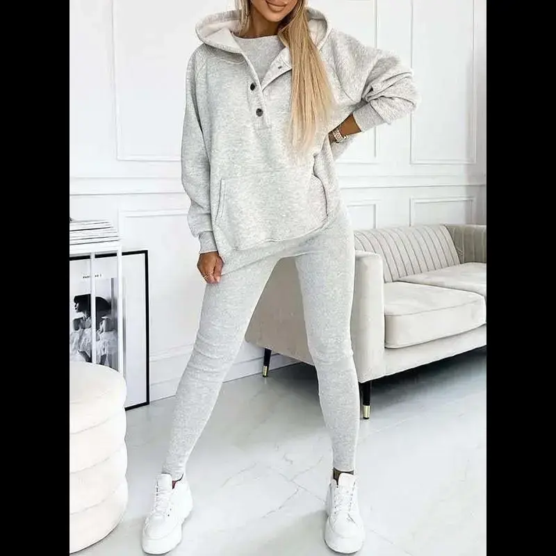 Women's sports casual hooded sweatshirt ribbed slim vest pants three-piece set Clothing Suit Women's sports casual hooded sweatshirt ribbed slim vest pants three-piece set Clothing Suit