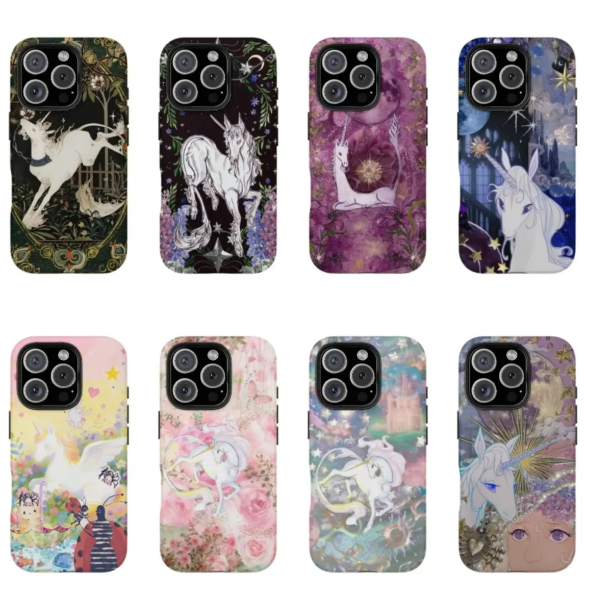 Y2K Fairycore Vintage Dreamy Unicorn Floral Phone Case, Protective Shockproof Design, Compatible with iPhone 17 16 15 14 13 12 11 Pro Max Pro Plus, Samsung Galaxy S26 S25 FE S24 Plus S23 Ultra