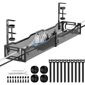 Management, 25''  Management Under Desk No Drill, Metal Cord Organizer with Clamp for Standing Desk,  Organizer for  Office, Black