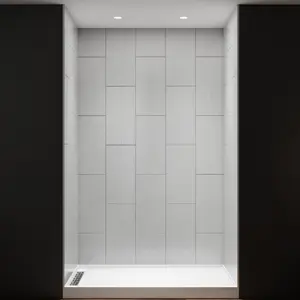Huck-V Solid Surface Shower Wall Panels 36D x 60W x 96H Tub and Shower Surround, Quick Install, Cuttable, Large Tile Pattern