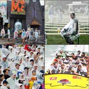 Rain Ponchos,with Drawstring Hood (10 Pack) Emergency Disposable Rain Ponchos Family Pack for Adults,Clear Elastic Menswear 2-8