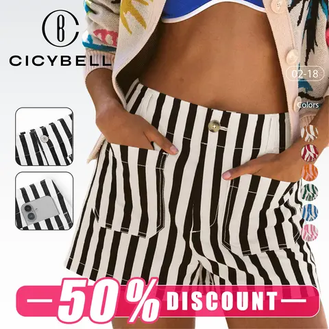 Cicy Bell Womens Summer Striped Jean Shorts Casual High Waisted Wide Leg Denim Shorts Beach Vacation Jorts