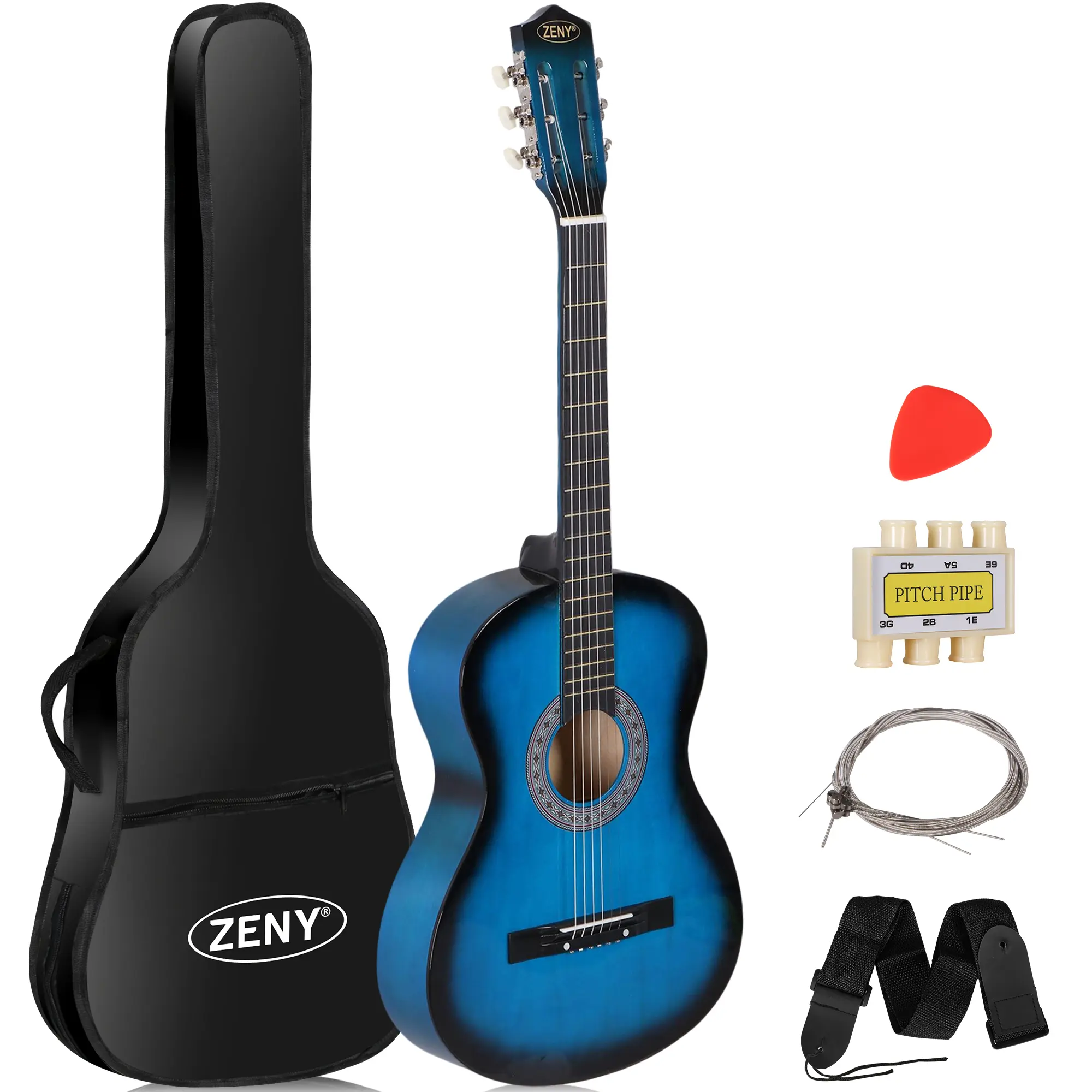 Zeny 38-in Classic Lightweight Steel Acoustic Guitar Kit for Kid Beginners - Right-Handed, W/Case, Strap, Pitch Pipe, Guitar Picks,summerwins