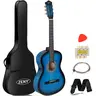 Zeny Beginner-Friendly 38-in Acoustic Guitar Full Set - Right-Handed All-Wood, 19 Frets, Lightweight Steel Strings, Sleek Smooth Finish, for Kid Beginners, W/Case, Shoulder Strap, Pitch Pipe, 1 Pick, 1 String Set