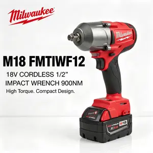 Milwaukee M18 FMTIWF12 18V Cordless 1/2in Impact Wrench 900Nm Breakaway,High Power Lithium Impact Wrench,Compact Cordless Impact Drill Set,Cordless Dual-Purpose Impact Wrench,Cordless Brushless Impact Drill,power tool