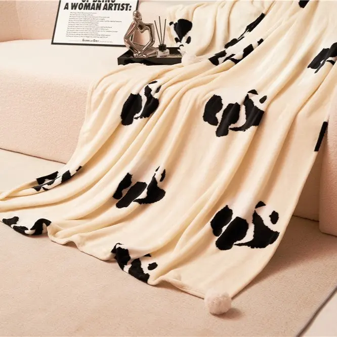 Panda Pattern Flannel Throw Blanket, Soft Cozy Fleece Blanket for Couch, Sofa, Bed, Bedroom and Home Decor, 59 x 79 in