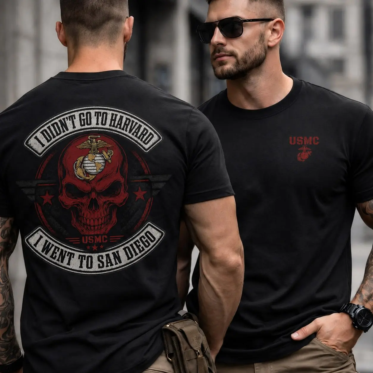 Men's USMC San Diego Marine Corps Graphic T-Shirt - Streetwear Apparel, Shortsleeve Breathable Fabric, Front & Back Skull Design, Veteran Gift, Menswear