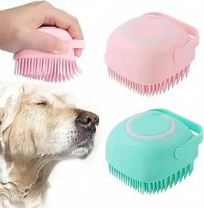 Pet Bath Brush, Silicone Massage Brush with ShampooDispenser, ldeal Bath Accessories for Dogs & Cats Deerskin Thick Absorbent Pet Towel