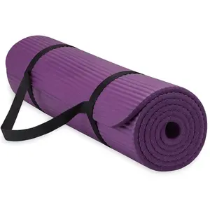 2/5" Thick (10mm) Yoga & Pilates, Fitness & Exercise Mat with Easy-Cinch Carrier Strap Cusion Support For Fitness and Gym Workouts